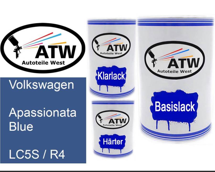 Volkswagen, Apassionata Blue, LC5S / R4: 500ml Lackdose + 500ml Klarlack + 250ml Härter - Set, von ATW Autoteile West.